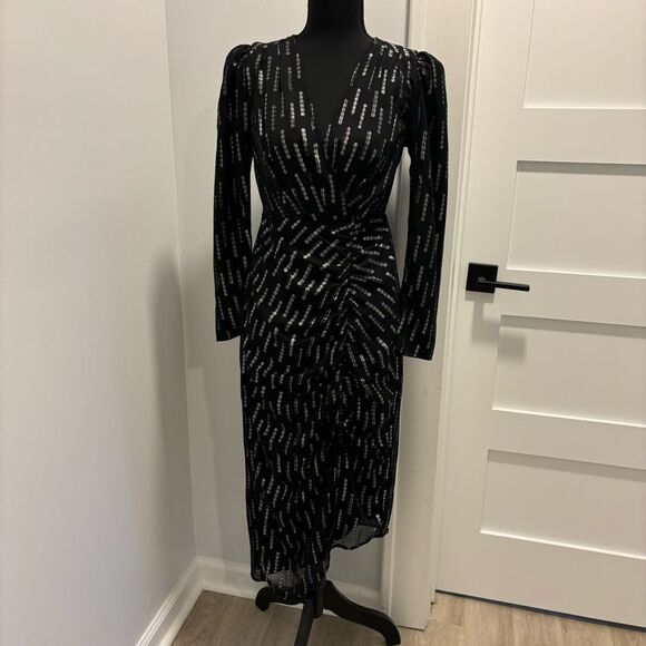 Express Metallic Faux Wrap Ruched Midi Dress XS - Picture 4 of 10